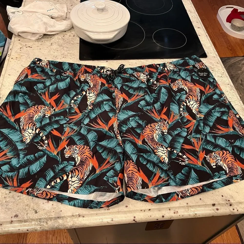 No Boundaries Tiger Print Lined Swim Trunks sz 5X NWT